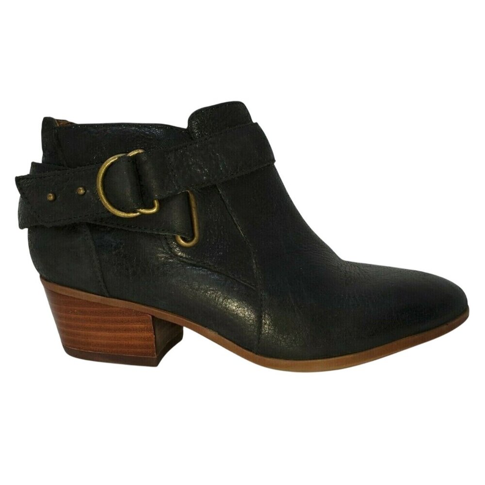 Clarks Ankle Boots Women's 6.5 M Spye Belle Black Leather Booties Harness Heeled - Picture 4 of 11